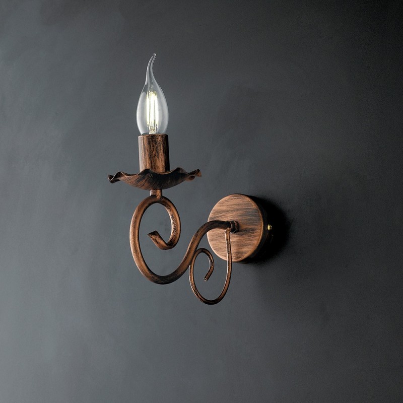 Applique in ferro Nero decorazione Rame una luce 23x h17 cm