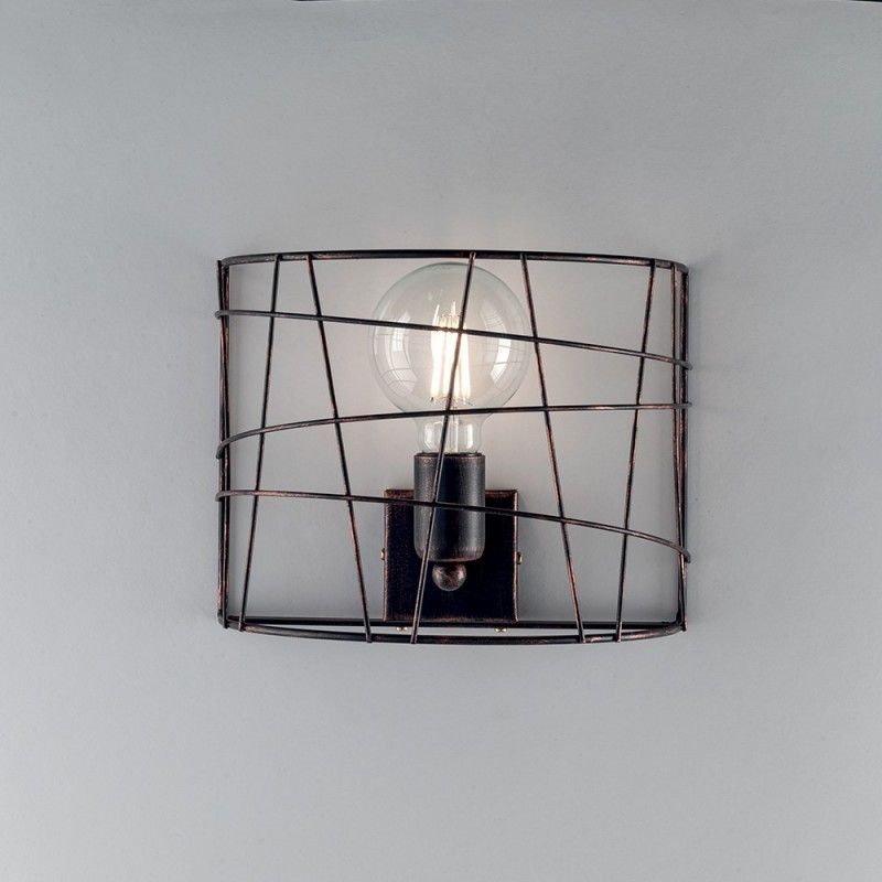 Applique industrial moderna in ferro Nero e Rame una luce 28x15x h22 cm
