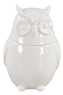 Barattolo gufo ceramica panna rf-0151 cm. 16 x 16 h 23