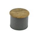 Barattolo metallo tappo legno grigio cmø10h8