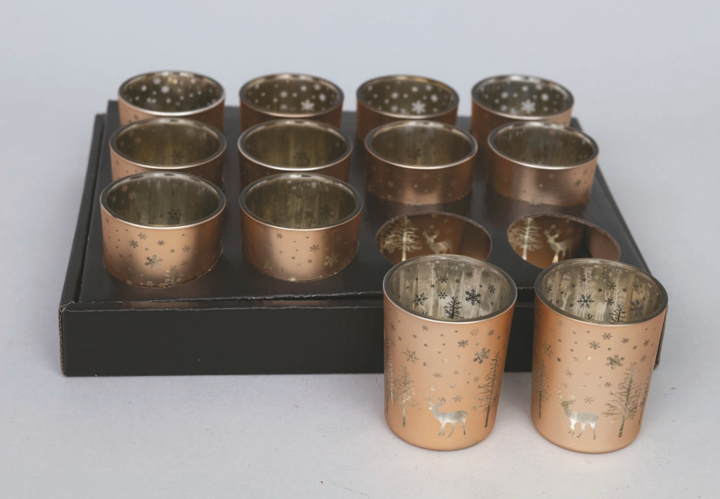 Bicchiere Vetro Cm.6,5 Oro Satinato Dec.Renne decorazione di Natale