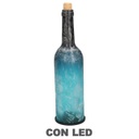 Bottiglia vetro blu pavone con led tondo cmø8h29