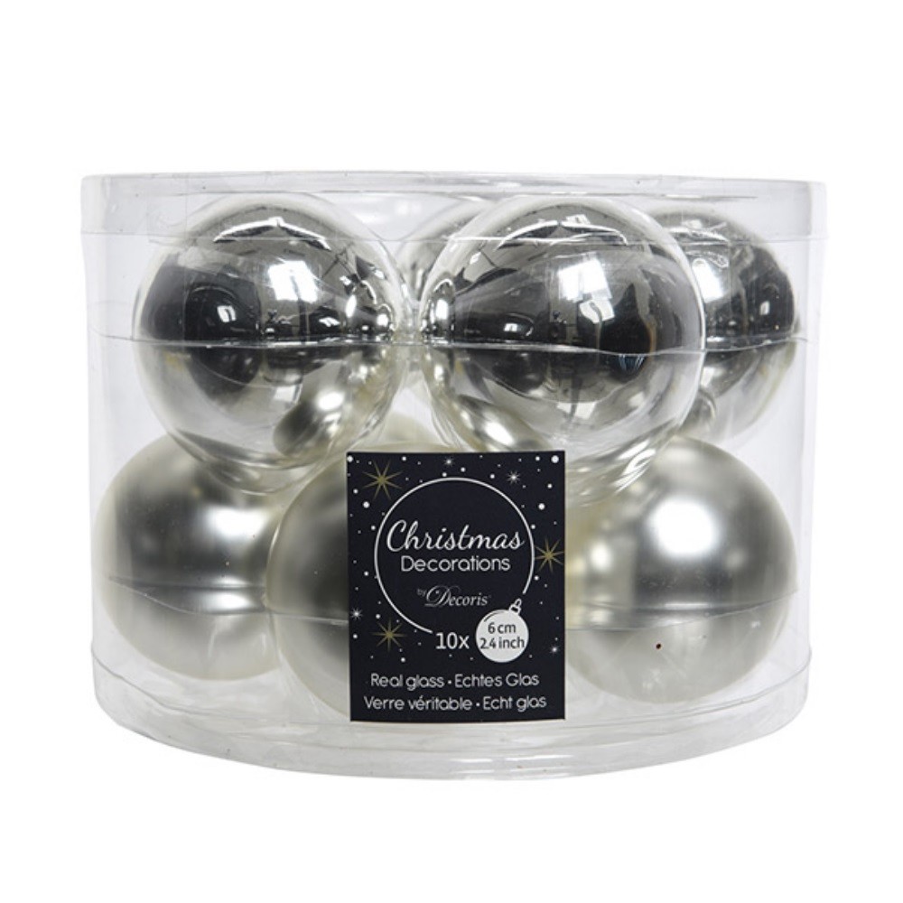 Box 10 palline colore argento 6 centimetri diametro