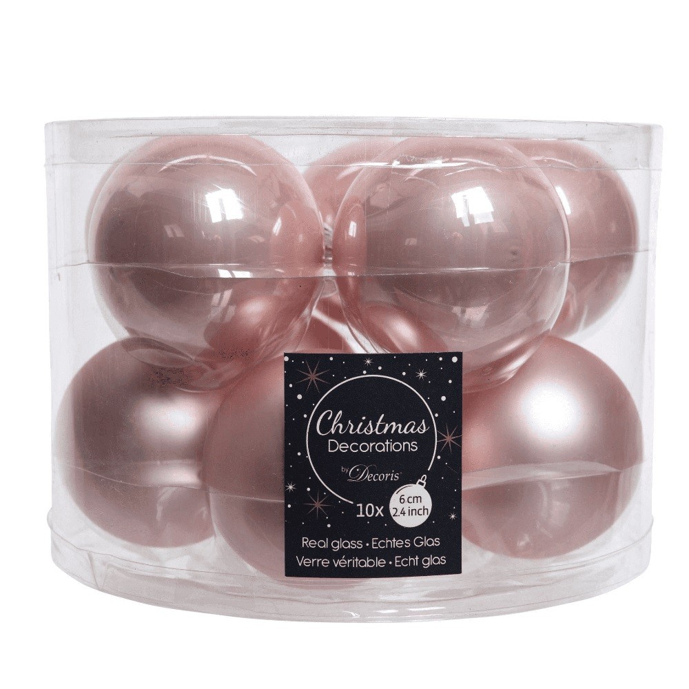 Box 10 palline di Natale in vetro colore rosa antico 6 centimetri diametro