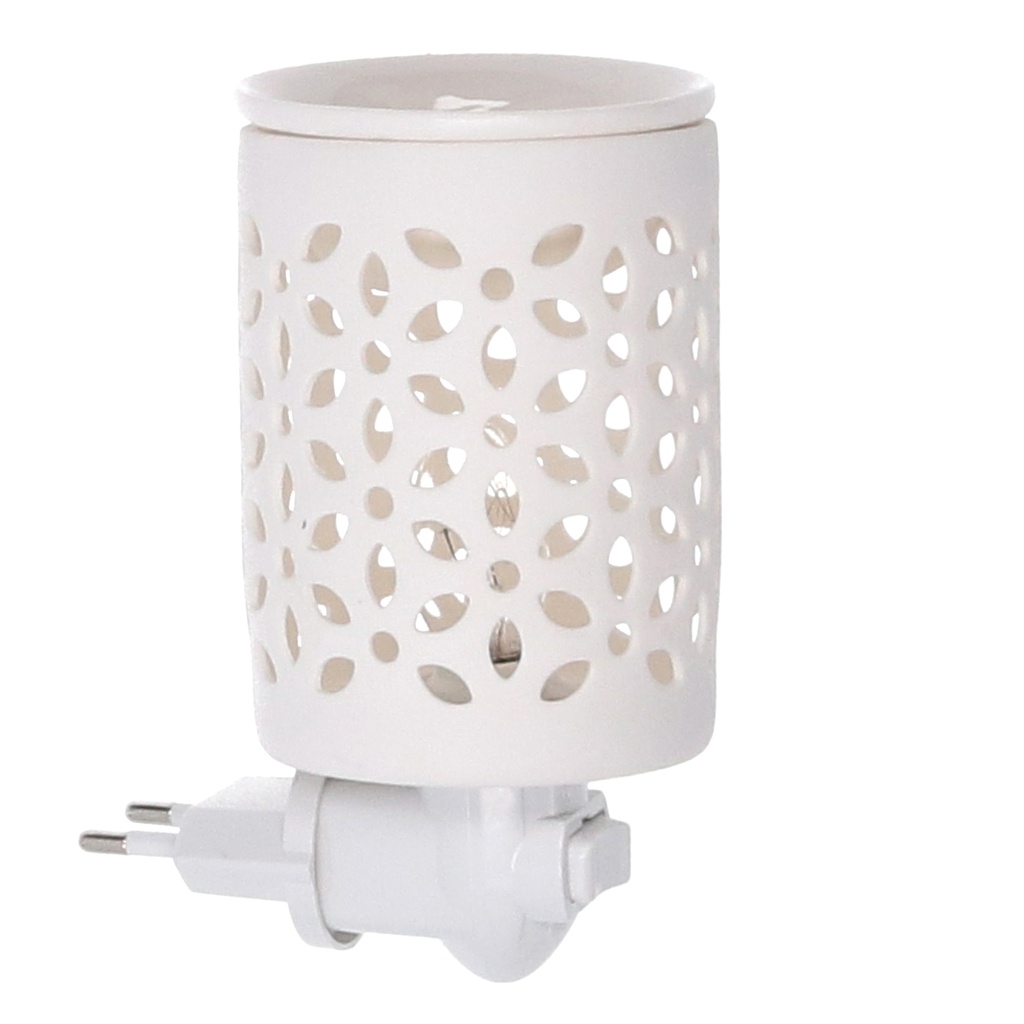 Bruciaessenze plug ceramica traforato bianco cm 10