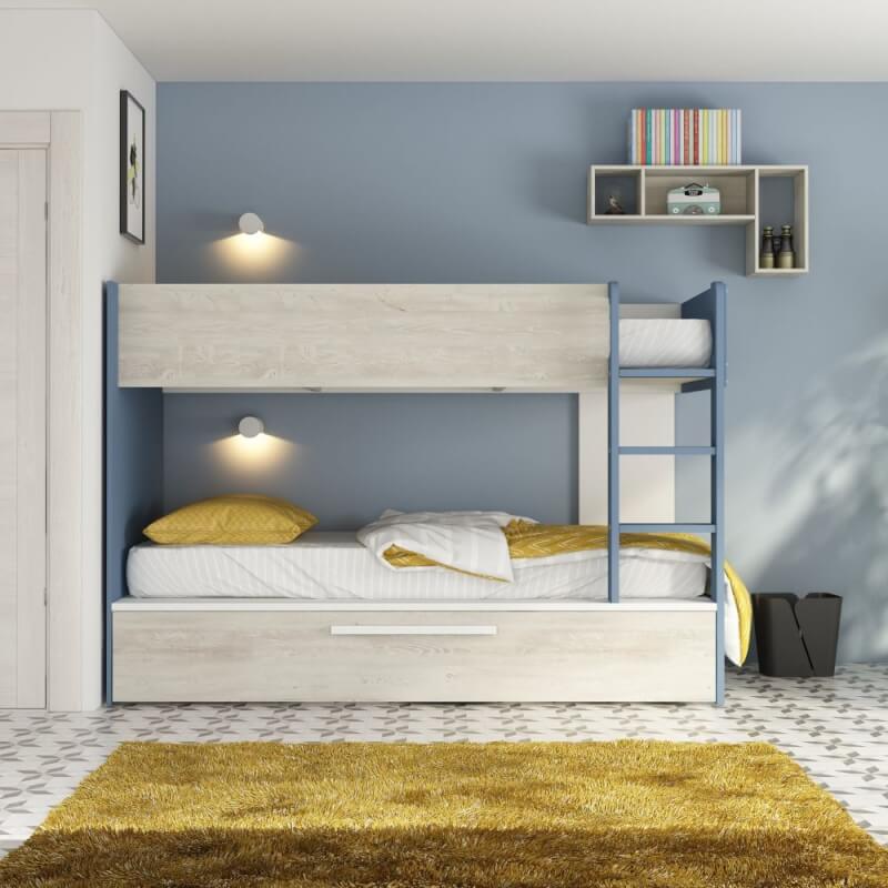 (8c) Cameretta con letto a castello con letto estraibile colore bianco consumato e azzurro reversibile