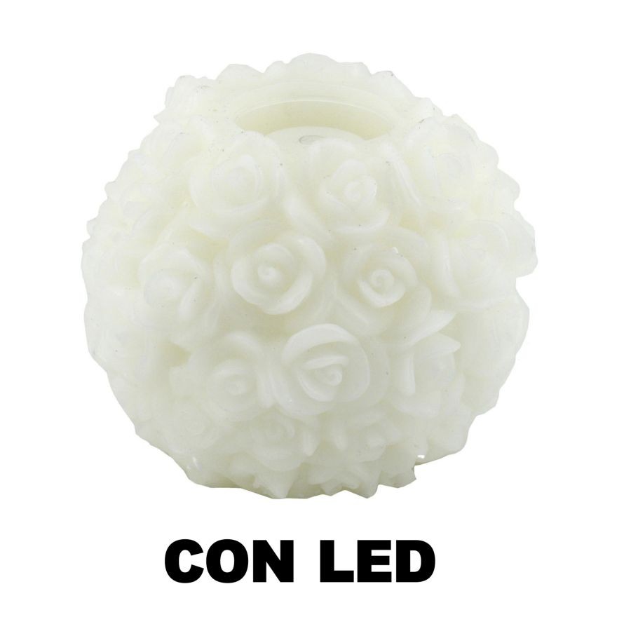 Candela Led Bianco con rose cm 25 x 20 h