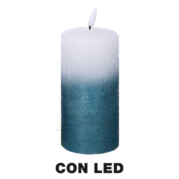 Candela paraffina led azzurro cm ø7,5h15
