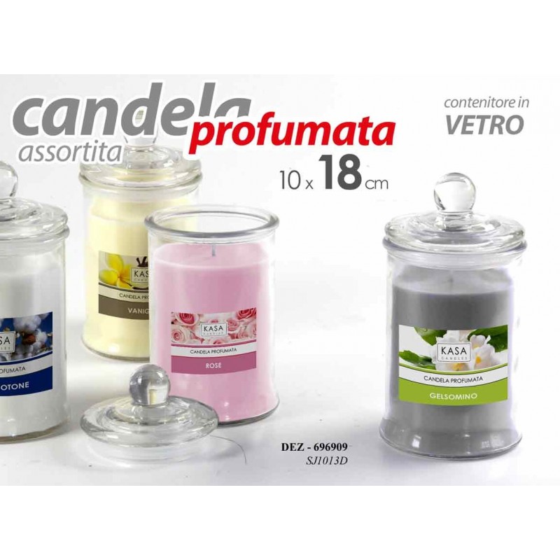 Candele profumante in vetro assortite cm 10 x 18 h