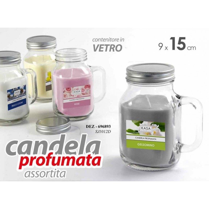 Candele profumante in vetro assortite cm 9 x 15 h