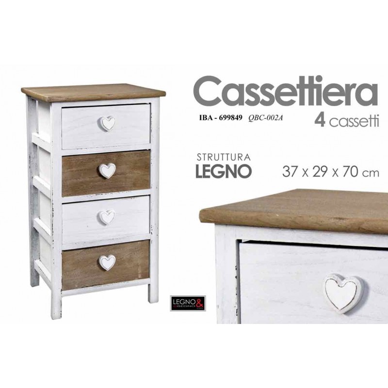 Cassettiera bicolore bianco legno 4 cassetti cm 37 x 29 x 69 h