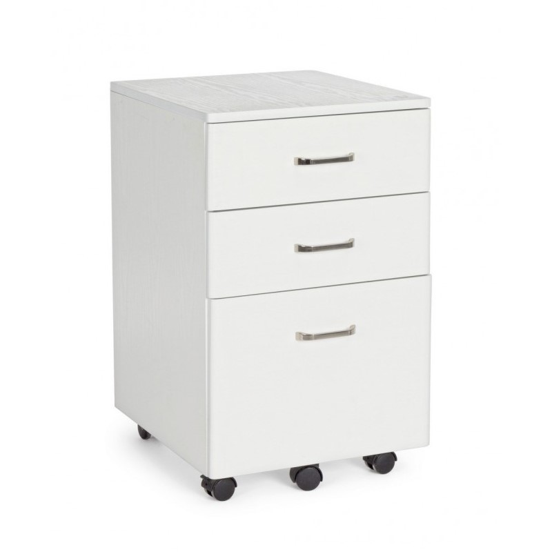 Cassettiera da ufficio in MDF tre cassetti Bianco Frassinato NADIR 40x44x h65 cm
