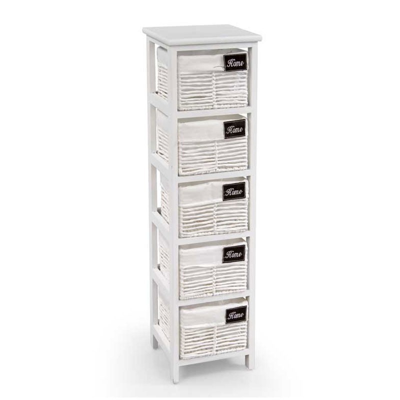 Cassettiera in legno da bagno bianca cm 25 x 25 x 94 h 5 cassetti