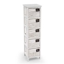 Cassettiera in legno da bagno bianca cm 25 x 25 x 94 h 5 cassetti