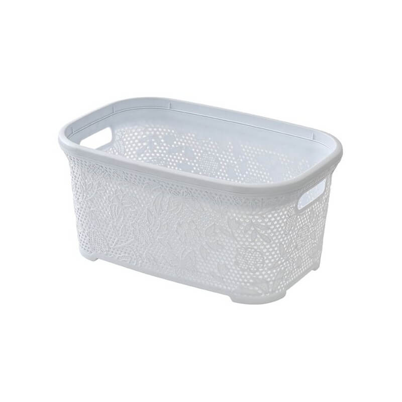 Cesta Portabiancheria Bianco In Plastica 27 Lt Di Capienza Linea Flower