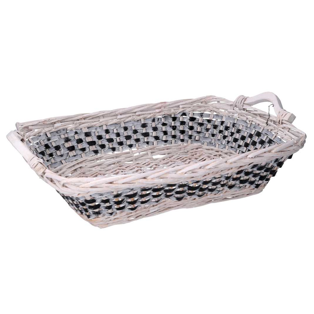 Cesta vimini intreccio azzurro bianco rettangolare cm46/54x36h13