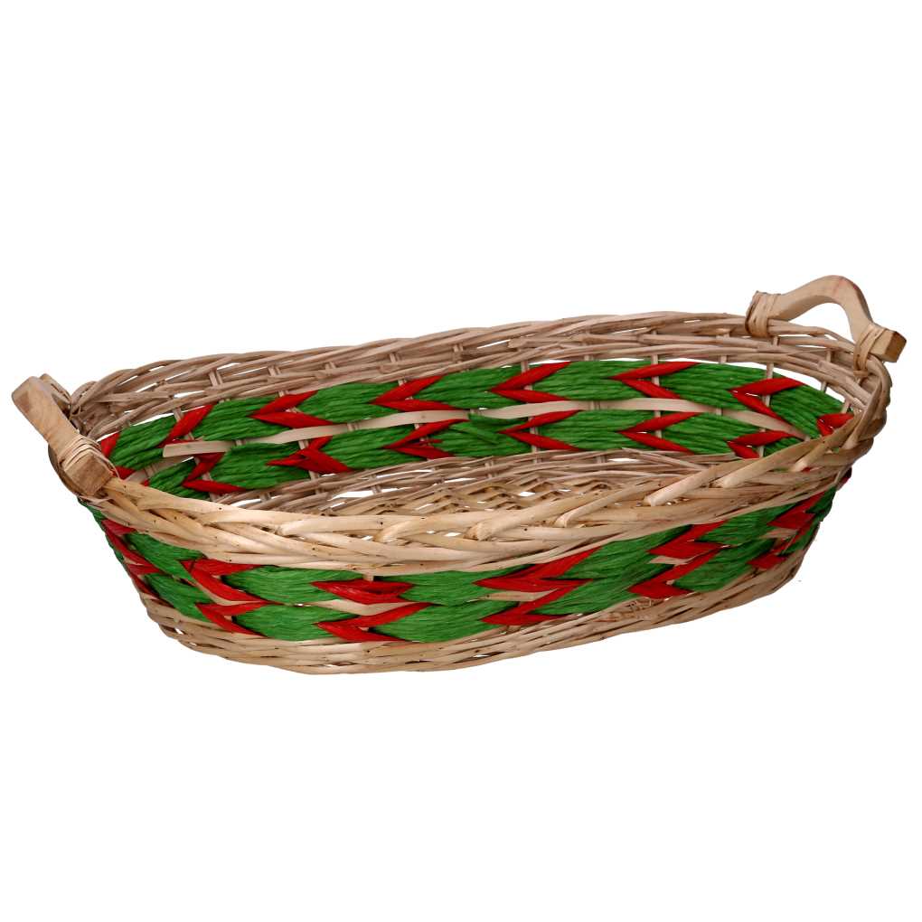 Cesta vimini intreccio verde rosso naturale ovale cm55x43h13