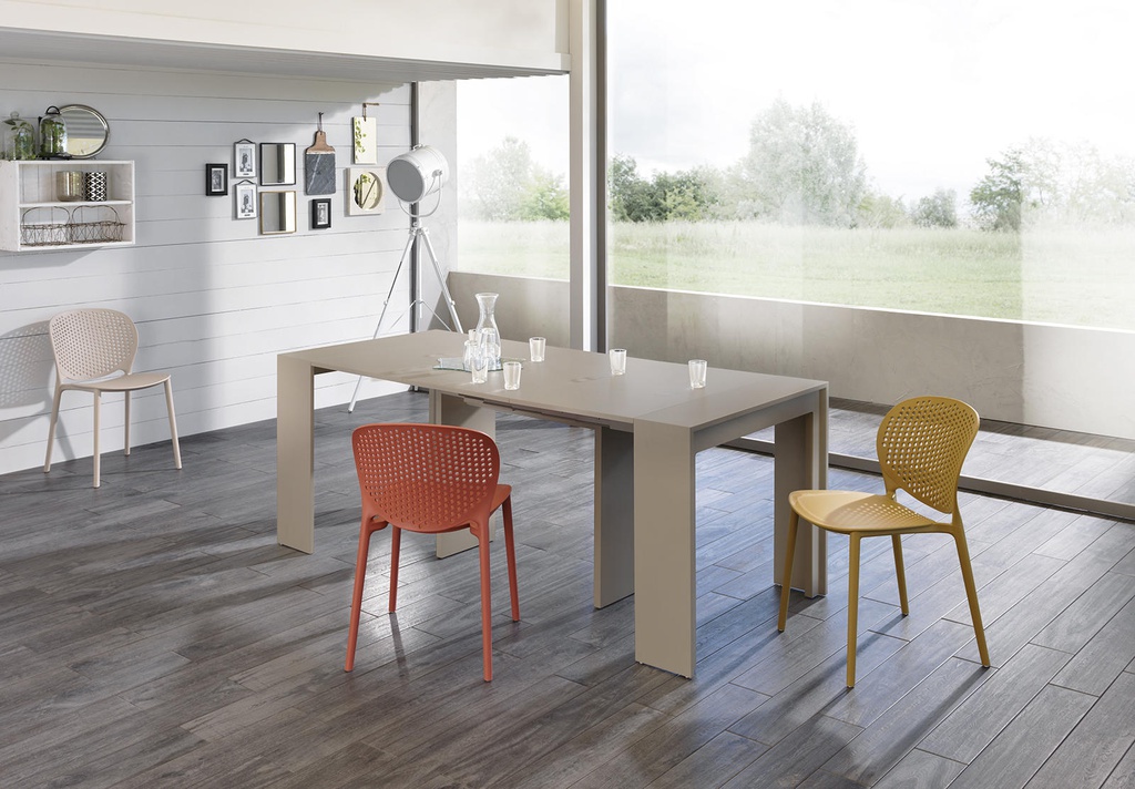 Consolle allungabile antigraffio in mdf laccato tortora 90x42,5/302,5x76h cm 