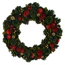 Coroncina con fiori rosso e pigne verde cm ø45h8