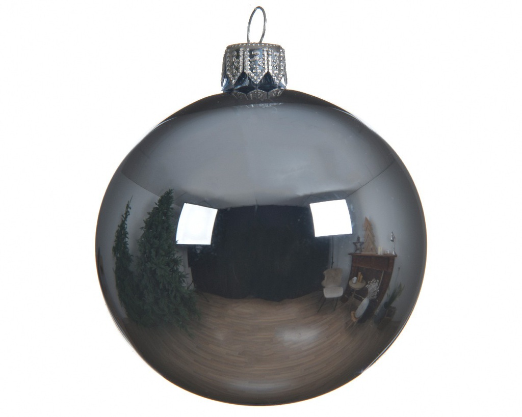 Box Da 6 Decorazione Albero Di Natale Pallina In Vetro  Grigio Lucido Cm 8