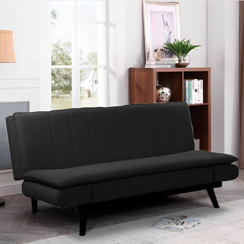 Divano letto Kyl in tessuto grigio scuro con piedi metallo neri