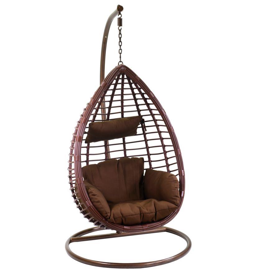Dondolo pensile polyarattan con cuscino e supporto 90x70x200h cm