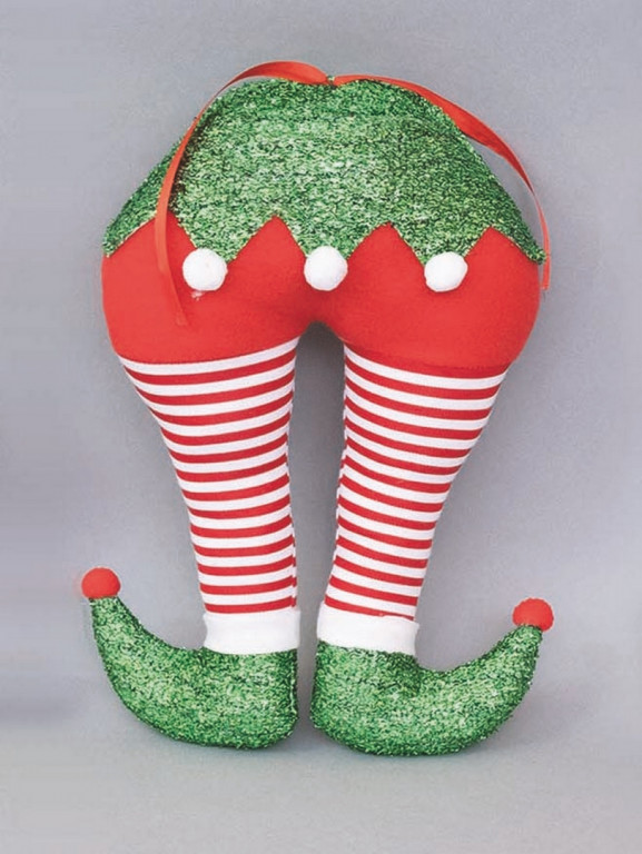 Gambe Elfo Cm.24X30H Con Gambe Righe E Bordo Verde Luccicante decorazione di Natale