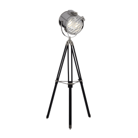 Lampada da terra con tre piedi legno nero e lampada cromo D 76 x H 175 cm