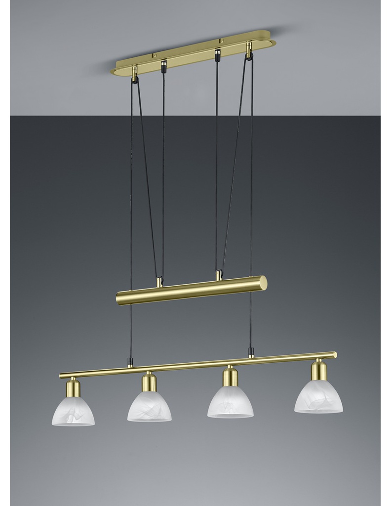 Lampadario Ottone Sali e Scendi Bilanciere 4 Paralume Vetro Levisto Trio Lighting
