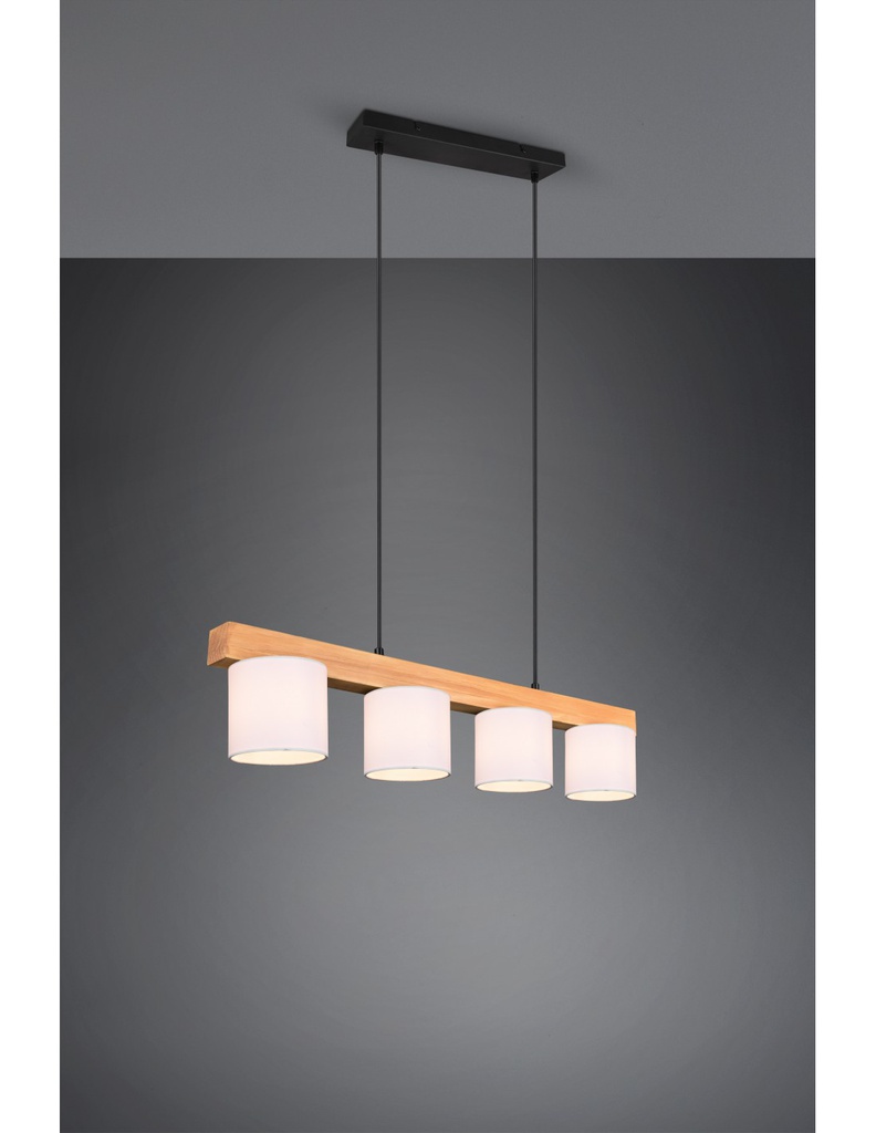 Lampadario Sospensione Legno 4 Paralumi Bianchi Cameron Trio Lighting