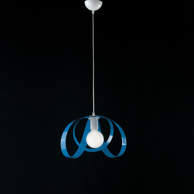 Lampadario a sospensione in ferro Bianco Azzurro una luce 32x h24 cm