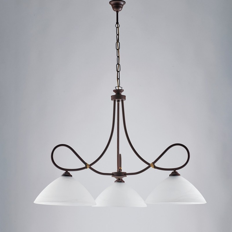 Lampadario arte povera in ferro Nero ruggine tre luci 78x h65 cm