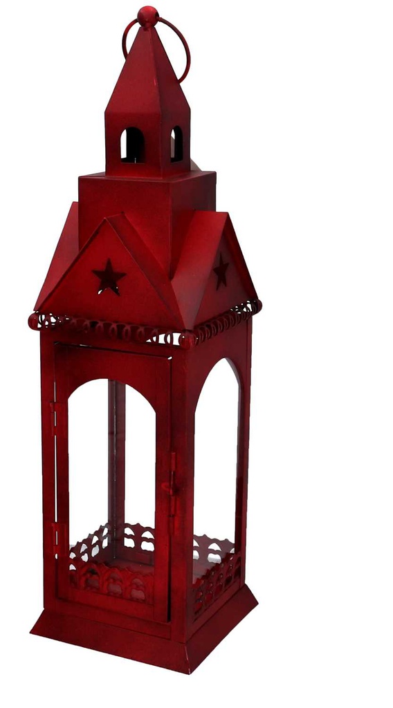 Lanterna metallo rosso quadro cm13x13h45,5