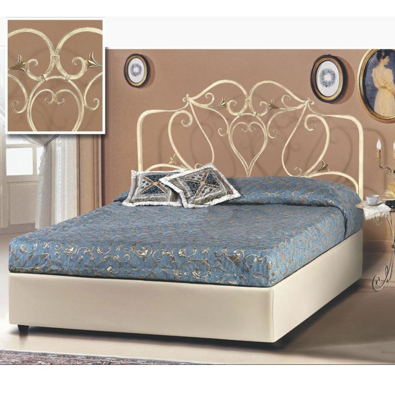 Letto matrimoniale con testiera in ferro e contenitore avorio 172x202xh.140 cm