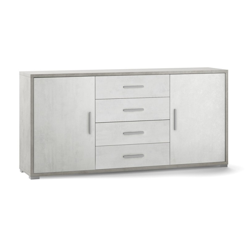 Madia due ante quattro cassetti Cemento Bianco 174x41x h84 cm