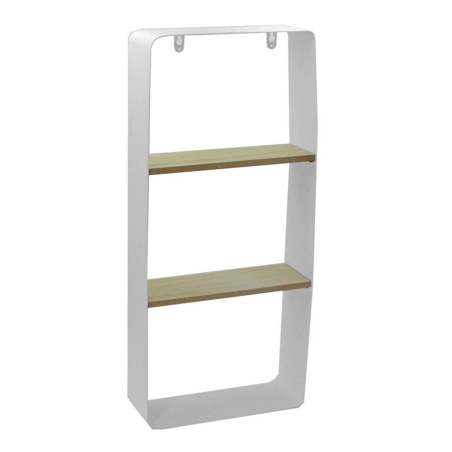 Mensola metallo bianco e legno 2 piani cm 25