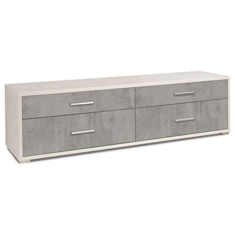 Mobiletto basso porta TV in legno quattro cassetti Bianco Cemento 179x47x h50 cm