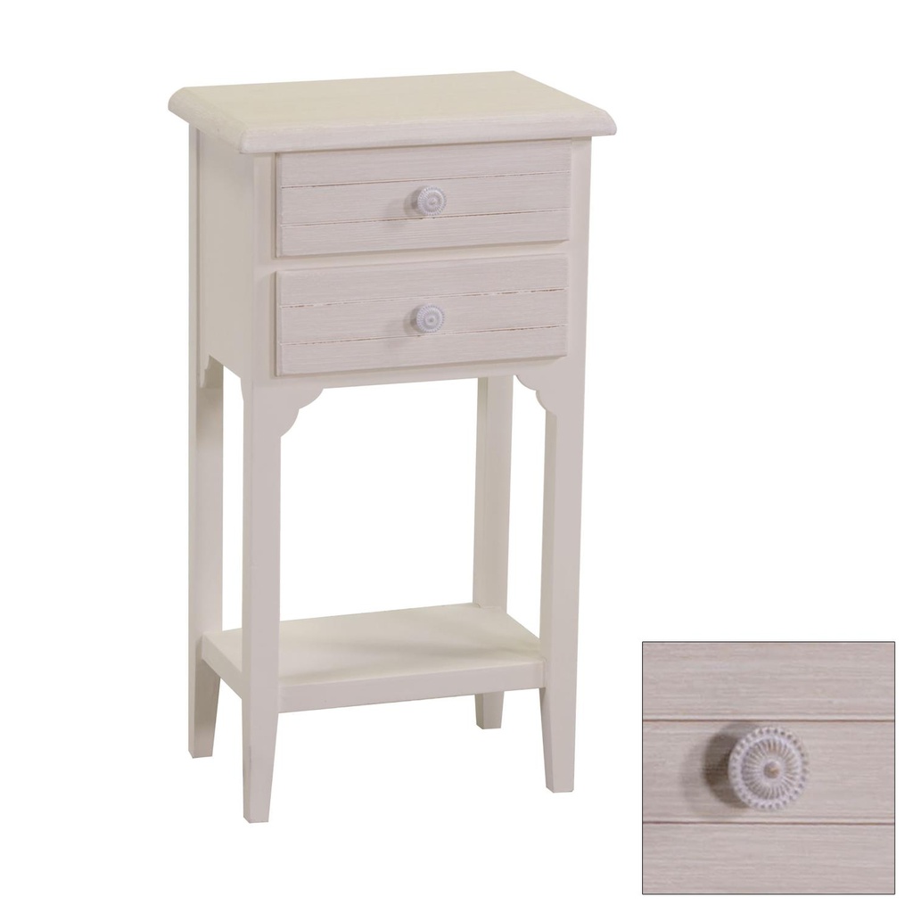 Mobiletto legno norimberga 2 cassetti +1 piano crema cm 37x26h70