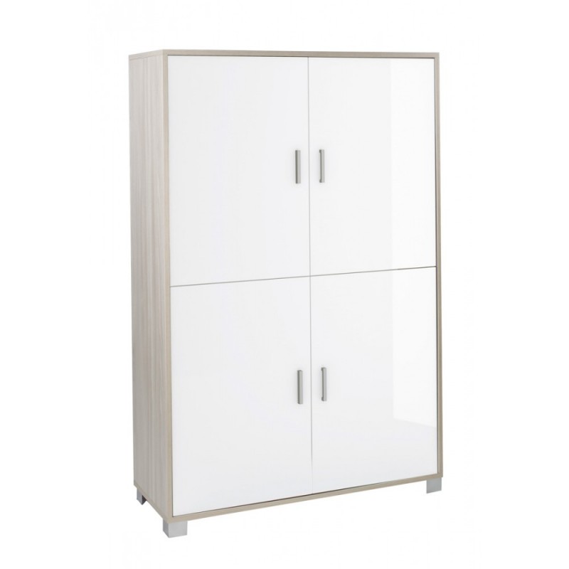 Mobiletto quattro ante con ripiani per ufficio Olmo Bianco Lucido 107x41x h162 cm