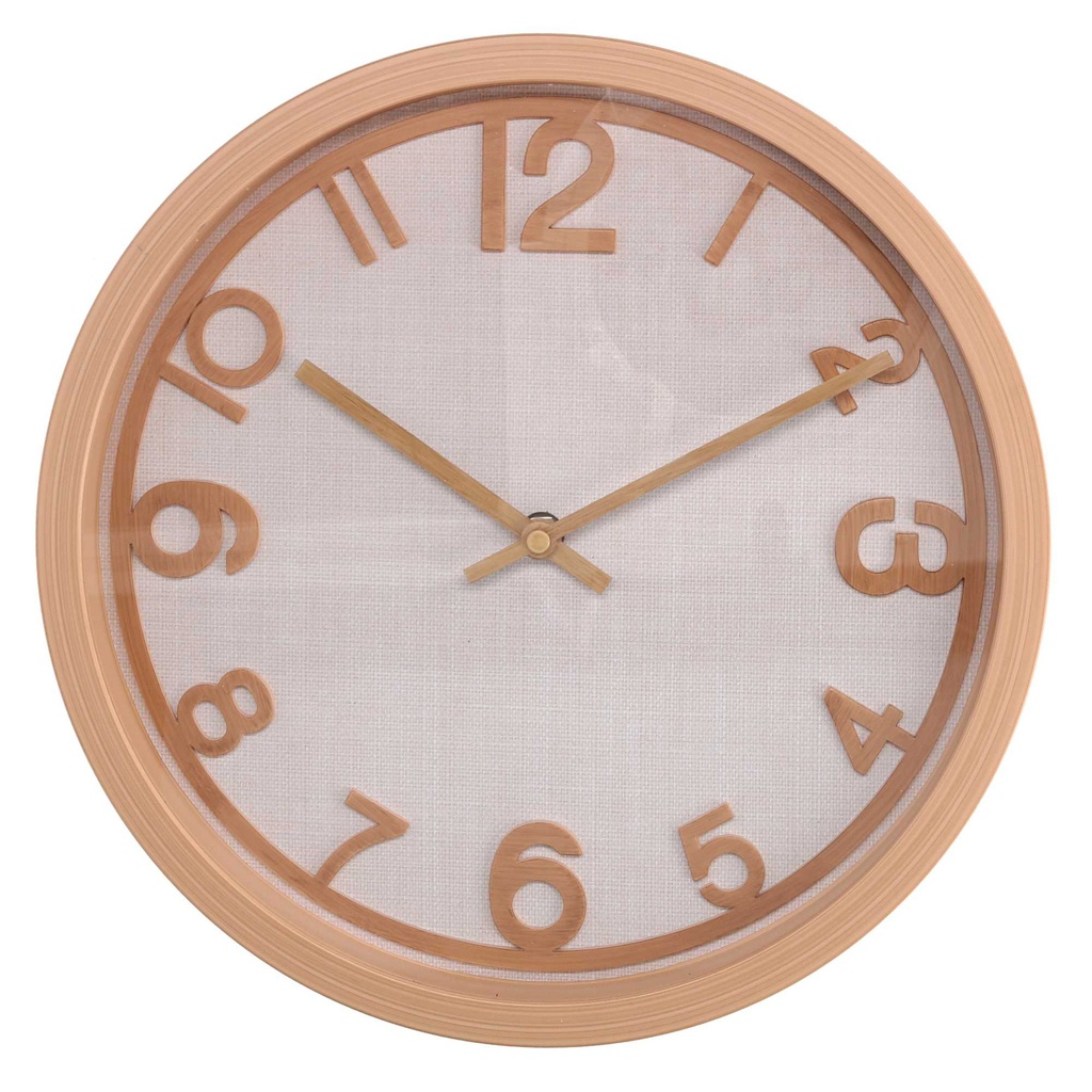 Orologio plastica effetto legno e tessuto naturale tondo cm ø31h4