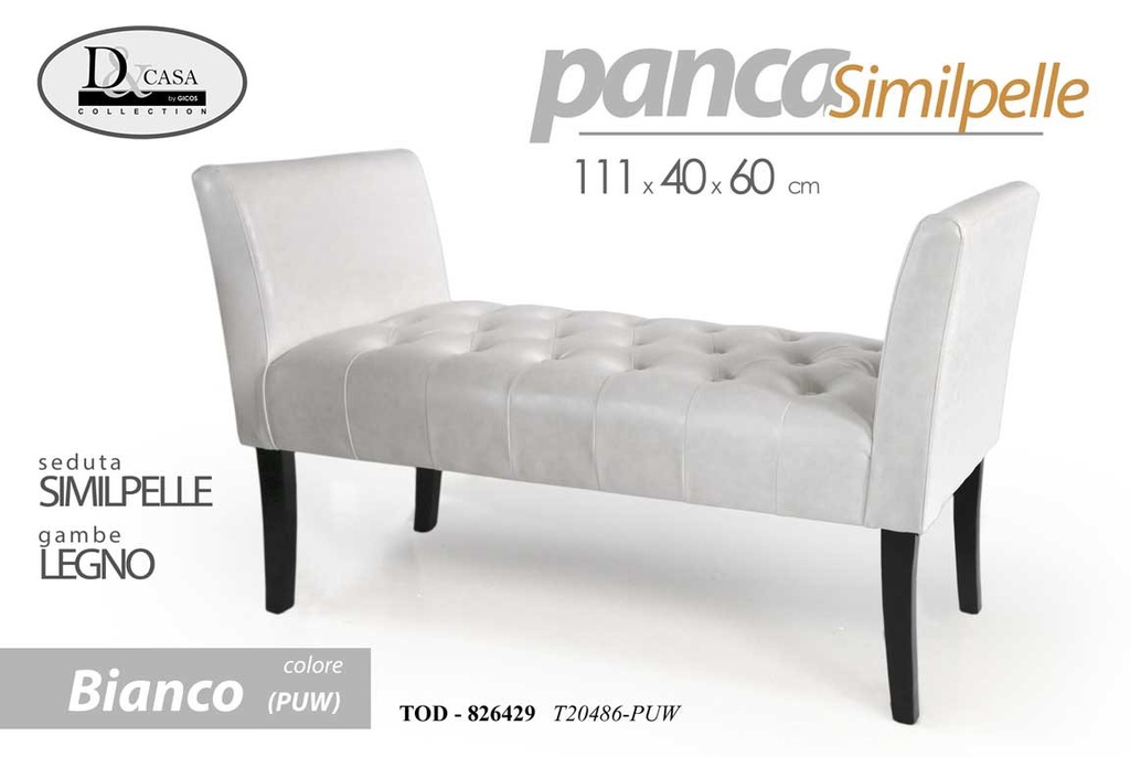 Panca in similpelle bianca gambe in legno sendiletto