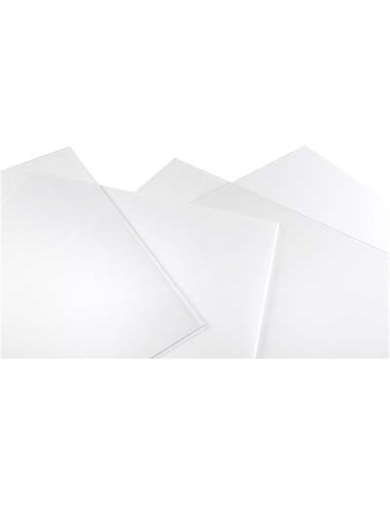 Pannello trasparente rigido in polistirene sintetico di dimensioni 25x50 cm, spessore 4 mm.