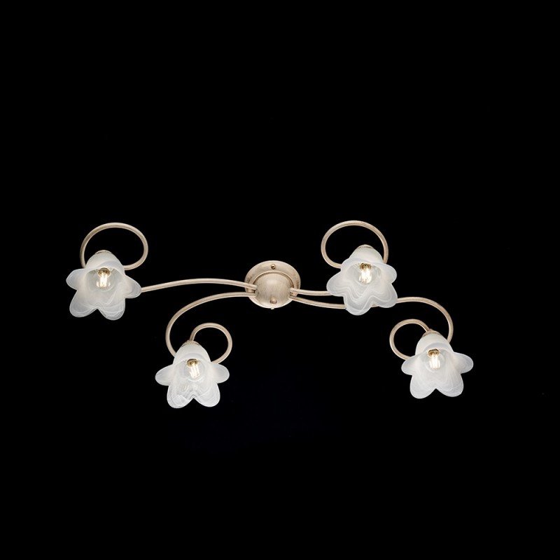 Plafoniera fiori in ferro Avorio Oro quattro luci paralumi 87x40x h17 cm
