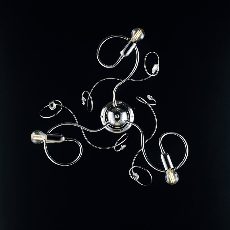 Plafoniera in ferro cromato lucido con strass in cristallo 3 luci 47xh.21 cm