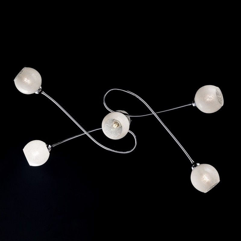 Plafoniera in ferro cromato lucido con vetri bianchi 5 luci 98x5xh. 19 cm