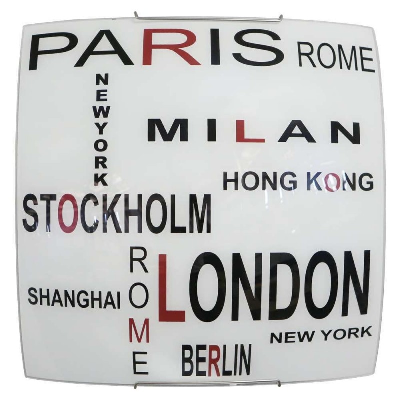 Plafoniera in vetro bianco decorato ganci acciaio 40x11xh.40 cm