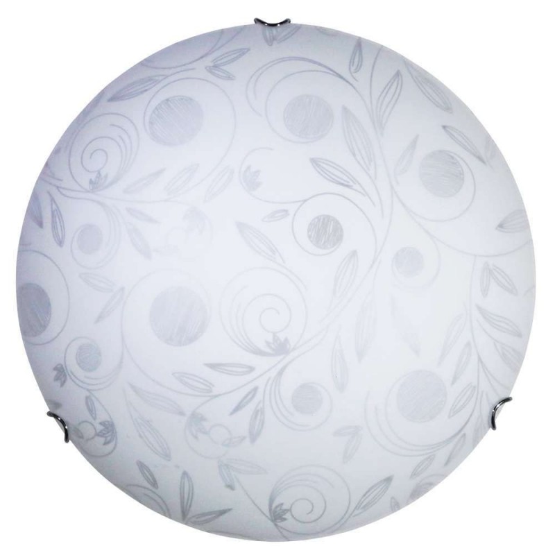 Plafoniera in vetro bianco decorato garden con ganci cromati diam.30 cm