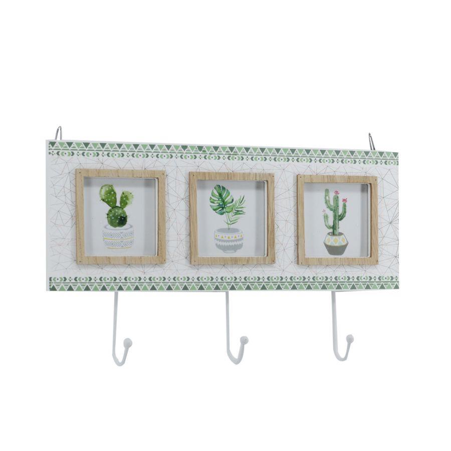 Portafoto muro legno cactus multiplo 3pcon appendino 3 posti cm34x19,5x3,5