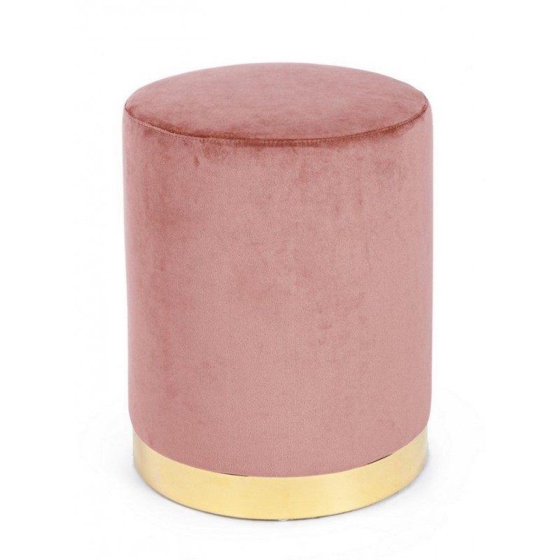 Pouf in velluto Rosa Antico LUCILLA diametro 35x h40 cm