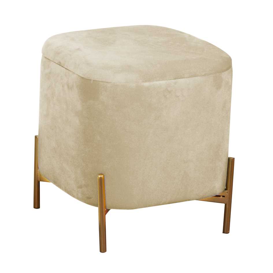 Puff contenitore velluto crema con gambe cm 38x38h45